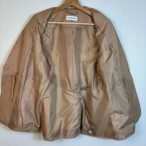 NWOT Calvin Klein Womens Linen Cinched Blazer Size 6 One Button Tan Breathable - Picture 10 of 14